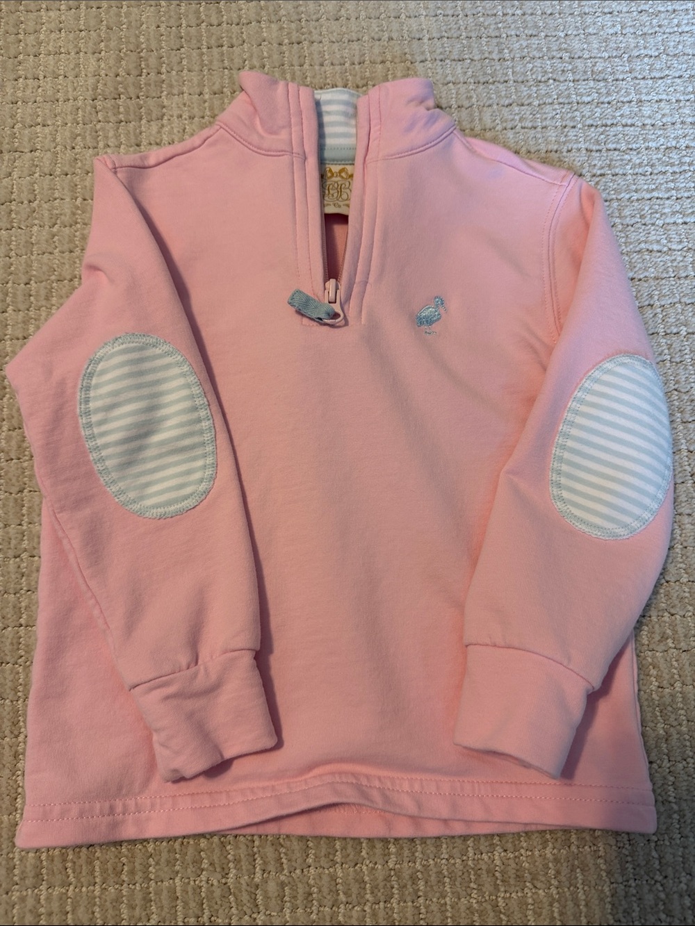 The Beaufort Bonnet Company Pink Blue Striped Elbow 18-24 Quarter Zip Pullover